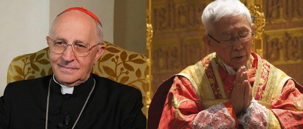 Kardinal Filoni verteidigt Kardinal Zen (rechts im Bild), an dem das kommunistische Regime ein Exempel statuieren will, in einem offenen Brief.