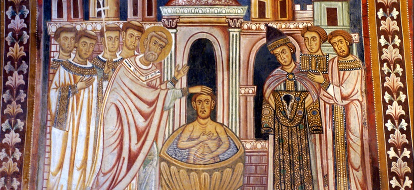 Taufe Konstantins durch Papst Silvester.