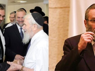 Links Yakoov Asher mit dem US-Botschafter in Israel, rechts Moshe Gafni. Beide sind Knesset-Abeordnete von Jahudat Hatorah und brachten einen antichristlichen Gesetzentwurf im Parlament ein.
