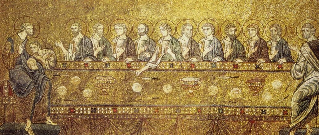 Das Letzte Abendmahl, Mosaik im Markusdom von Venedig.
