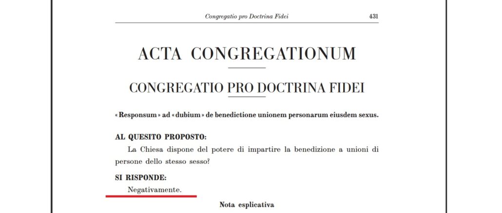 Die negative Antwort der Glaubenskongregation auf die Frage nach Homo-Segnungen wurde im April 2021 in den Acta Apostolicae Sedis veröffentlicht.