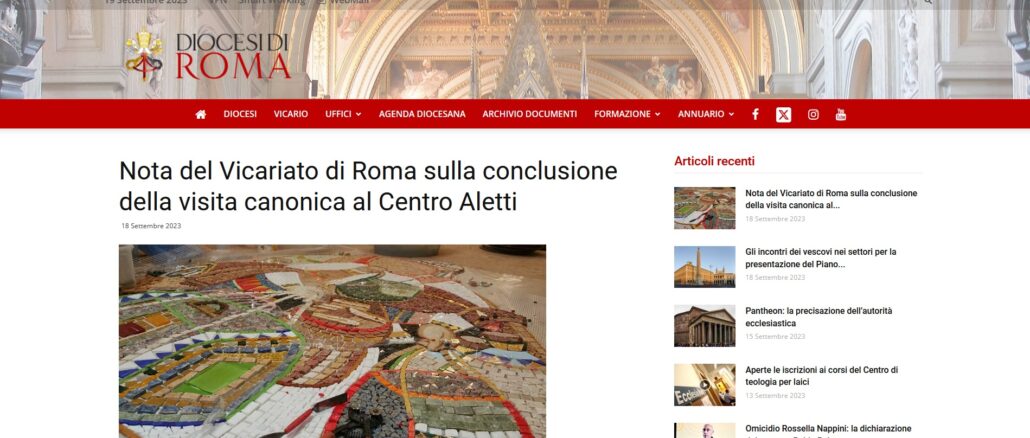 Das Vikariat Rom gab den Abschluß der kanonischen Visitation des Zentrums Aletti bekannt – mit erstaunlichem, aber wenig überraschendem Ergebnis
