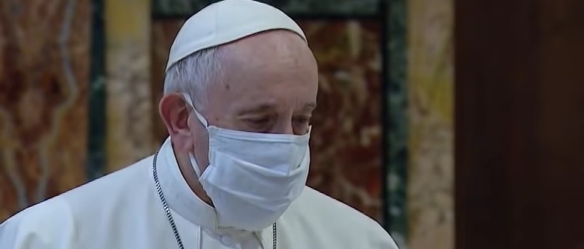 Franziskus der Klimapapst und eine (bestimmte) Wissenschaftsgläubigkeit: im Bild Papst Franziskus mit Corona-Maske am 20. Oktober 2020 bei einem interreligiösen Treffen.