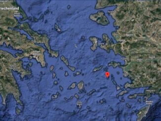 Die Insel Patmos in der Ägäis. Ort der Gefangenschaft des Evangelisten Johannes.