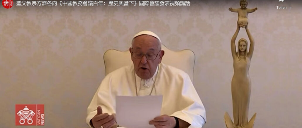 Das verminte Feld der Beziehungen zwischen dem Vatikan und China: Papst Franziskus nahm am Dienstag mit einer Videobotschaft an einer diplomatisch hochbedeutsamen Tagung in Rom teil.