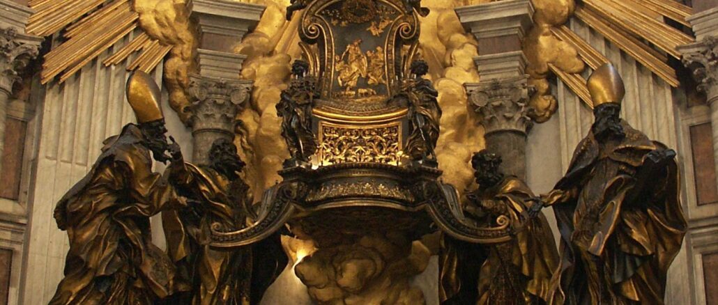 Die Kirchenväter, zwei aus dem Osten, zwei aus dem Westen, stützen die Cathedra Petri (Bernini)