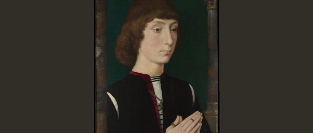 Ein junger Mann beim Gebet von Hans Memling, 1470 Ein junger Mann beim Gebet von Hans Memling, 1470