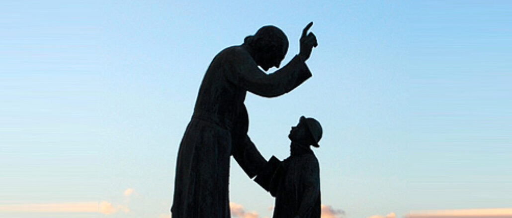 Denkmal in der Nähe von Ars, das an die Begegnung des hl. Johannes Vianney mit einem Hirtenjungen erinnert