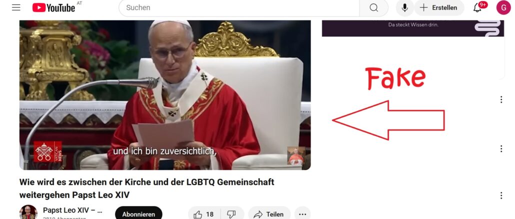 Fake-Videos auf YouTube über Papst Leo XIV. sorgen für Verwirrung Fake-Videos auf YouTube über Papst Leo XIV. sorgen für Verwirrung