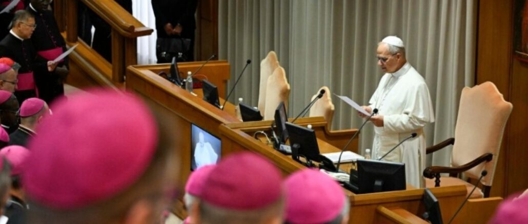 Papst Leo XIV. bei seiner Ansprache an die im vergangenen Jahr neugeweihten Bischöfe