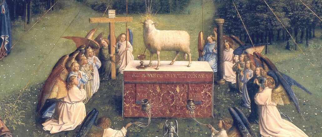 "Anbetung des Lammes" von Jan van Eyck, Genter Altar, 15. Jahrhundert