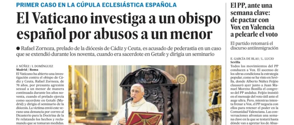 Erstmals ermittelt die kirchliche Justiz gegen einen amtierenden Bischof in Spanien wegen des Verdachts des homosexuellen Mißbrauchs, obwohl für den Staat alles verjährt ist.