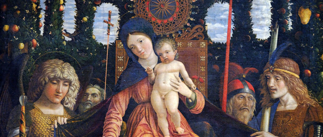 Unsere Liebe Frau vom Sieg, wie sie dem heiligen Papst Pius V. bei der Schlacht von Lepanto erschienen ist.