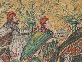 Die Heiligen Drei Könige, die Magi, die Weisen aus dem Morgenland, dargestellt in Sant'Apollinare Nuovo in Ravenna um 600