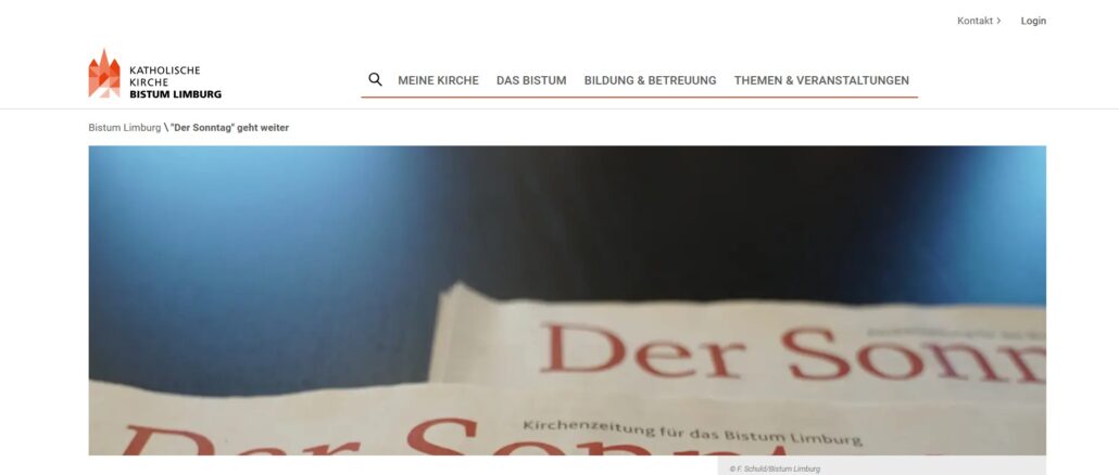"Der Sonntag" ist die Kirchenzeitung der Diözese Limburg, hier beworben auf der Internetseite des Bistums