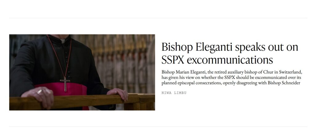 Msgr. Marian Eleganti widerspricht Msgr. Athanasius Schneider, was die kirchenrechtliche Interpretation der angekündigten Bischofsweihen durch die Piusbruderschaft betrifft