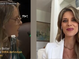 Carrie Prejean Boller links in der Kommission für Religionsfreiheit der USA am 9. Februar, als sie Kritik am Zionismus wagte, und gestern in dem Interview von Piers Morgan, als sie Trumps MAGA-Bewegung für tot erklärte.