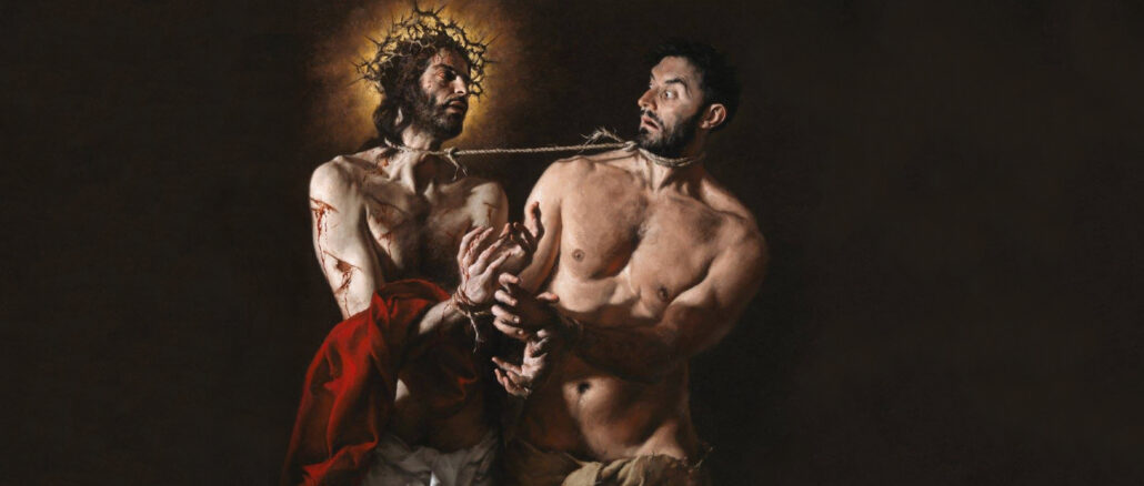 „Jesus und Barabbas“ von Giovanni Gasparro (geb. 1983), einem äußerst interessanten Künstler, dessen Werk im figurativen Realismus verankert ist und zugleich von barocken Einflüssen geprägt wird.