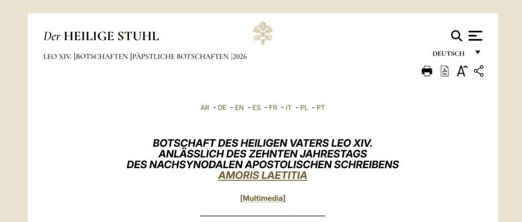 Zehn Jahre Amoris laetitia: Leo XIV. nimmt keine Korrektur oder zumindest Präzisierung vor, sondern bestätigt den bergoglianischen Kurs