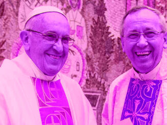 Papst Franziskus hielt seine schützende Hand über Marko Ivan Rupnik (rechts), doch auch fast ein Jahr nach dem Ende seines Pontifikats gibt es im Fall Rupnik Fortschritte