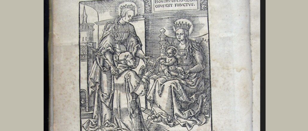 "Ruhmreich ist die Frucht guter Werke". Dionysius der Kartäuser übergibt der Gottesmutter seine Schriften.