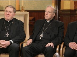 Die Bergoglianer in den USA traten geballt an die Öffentlichkeit, um vor allem über Politik zu sprechen. Drei Kardinäle erhoben ihre Stimme gegen Donald Trump und für die Demokratische Partei. Von links: Kardinal Tobin (New Jersey), Kardinal McElroy (Washington) und Kardinal Cupich (Chicago).