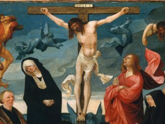 Schmerzensmutter am Fuß des Kreuzes, Ölgemälde von Cornelis Engelbrechtsen (um 1510)