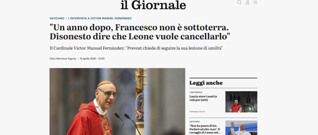 Kardinal Victor Manuel "Tucho" Fernández gab der Tageszeitung Il Giornale ein Interview