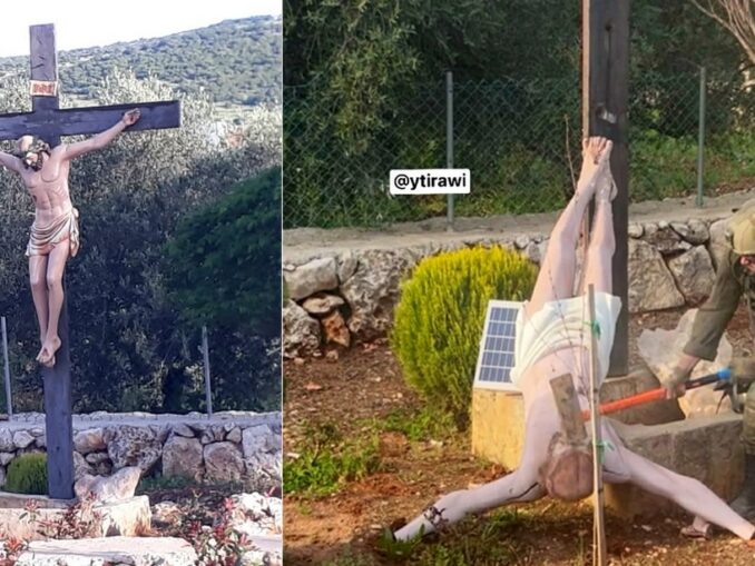 Die Echtheit des schockierenden Vorfalls wurde von der israelischen Armee bestätigt. Ein israelischer Soldat zerstörte im Südlibanon ein Kruzifix und ließ sich dabei photographieren, wie er mit einer Axt auf das Gesicht des gekreuzigten Jesus Christus einschlägt. Israels Regierung entschuldigte sich.