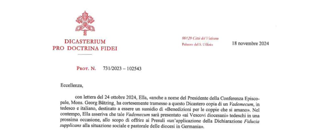 Papst Leo XIV. ließ ein Schreiben des Glaubensdikasteriums zu den deutschen Homo-Segnungs-Plänen veröffentlichen, das bereits vom Herbst 2024 stammt, also noch bergoglianischen Ursprungs ist.