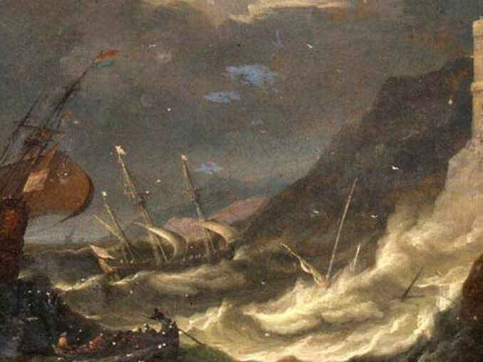 Die Kirche als Schiff in einem Sturm.