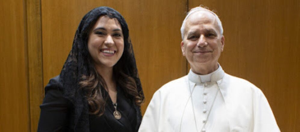 Papst Leo XIV. mit Maria Montserrat Alvarado, der bisherigen Leiterin von EWTN News und künftigen Präfektin des römischen Kommunikationsdikasteriums