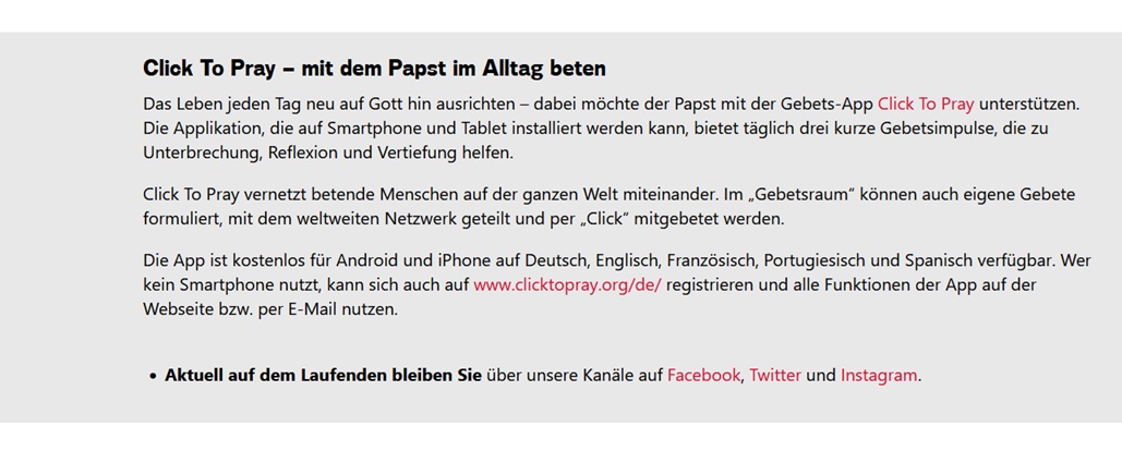 Click to Pray mit einem (inzwischen geschlossenen) Sicherheitsleck