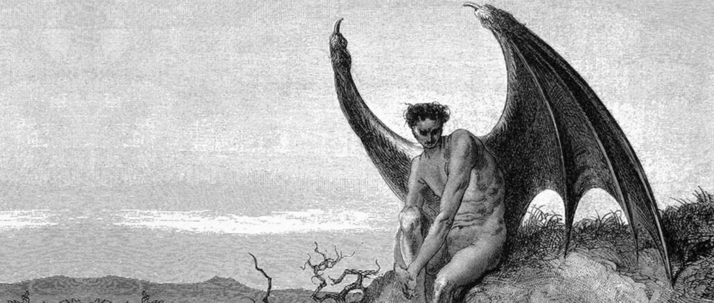 Der gefallene Engel, Illustration von Gustave Doré aus dem Jahr 1866 für John Miltons episches Gedicht „Das verlorene Paradies"
