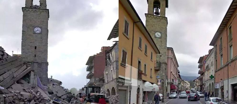 Amatrice (Rieti) vor und nach dem Erdben