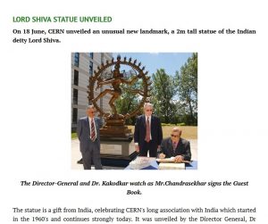 CERN-Bericht über die Aufstellung der Shiva-Skulptur