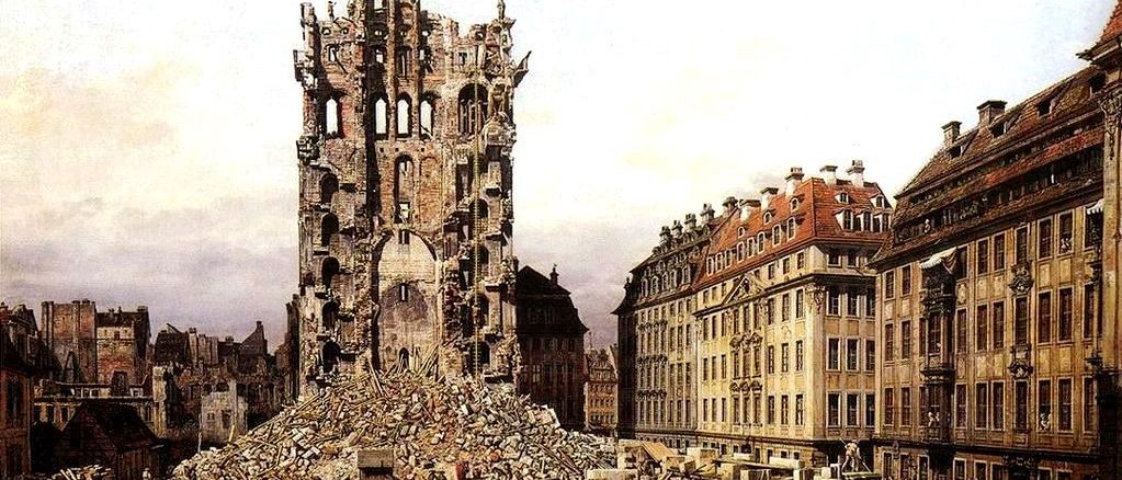 "Die Ruine der Kreuzkirche" in Dresden von Canaletto (Bernardo Bellotto)