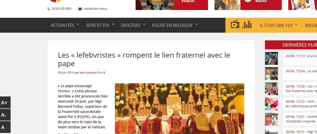 Internetplattform der Belgischen Bischofskonferenz berichtet von "Schocksatz" von Bischof Fellay (FSSPX), doch in Rom wird die Sache heruntergespielt