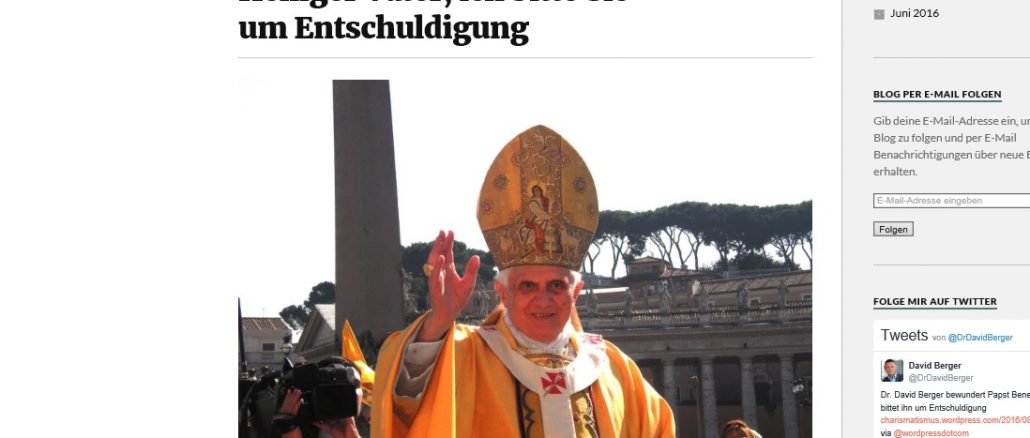 David Berger entschuldigte sich mit "zerknirschtem Herzen" bei Benedikt XVI.