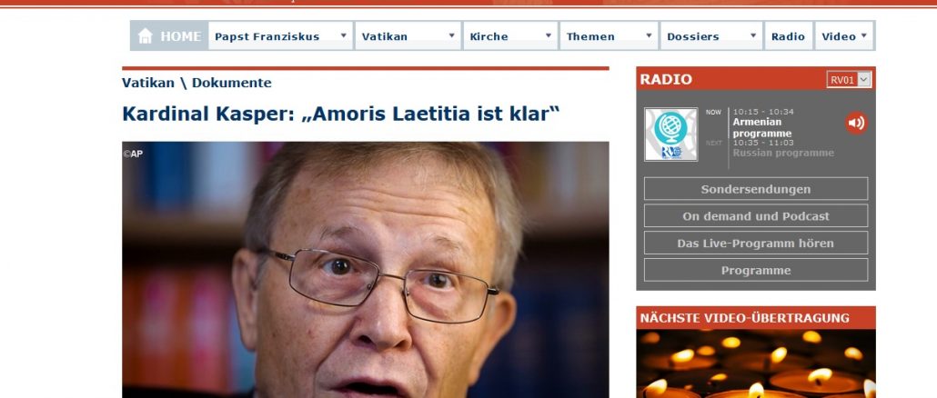 Kardinal Walter Kasper: "Amoris laetitia ist klar", es gibt "keinen Widerspruch" zum Lehramt von Johannes Paul II.