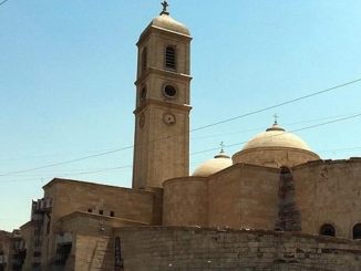 Die von Dschihadisten gesprengte von Dominikanern betreute Lateinische Kirche von Mossul mit dem charakteristischen Uhrturm
