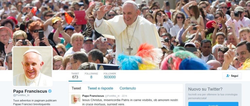 Lateinischer Twitter-Dienst von Papst Franziskus hat mehr als 500.000 Abonnenten