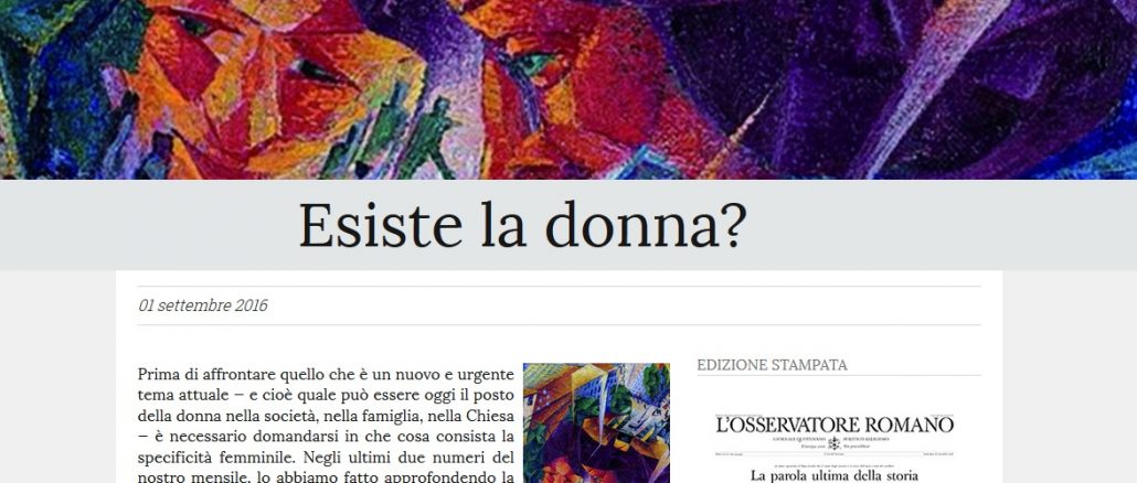 Frauenbeilage des Osservatore Romano (Nr. 49/September 2016): "Existiert die Frau?"