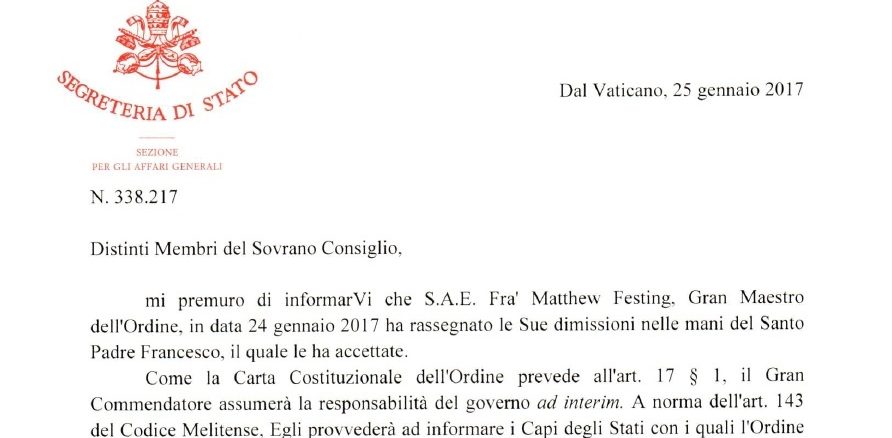 Nun ist es fix: Papst Franziskus ignoriert die Souveränität des Malteserordens, erklärt alle Regierungsakte seit dem 6. Dezember für null und nichtig und schickt den Kommissar.