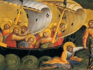 Jesus sagte: Komm! Da stieg Petrus aus dem Boot und ging über das Wasser auf Jesus zu. Als er aber sah, wie heftig der Wind war, bekam er Angst und begann unterzugehen. Er schrie: "Herr, rette mich!" (Mt 14,22-33)