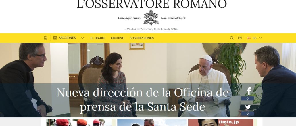 Ab September erscheint eine argentinische Ausgabe des Osservatore Romano - Im Bild die spanische Internetseite der Vatikanzeitung