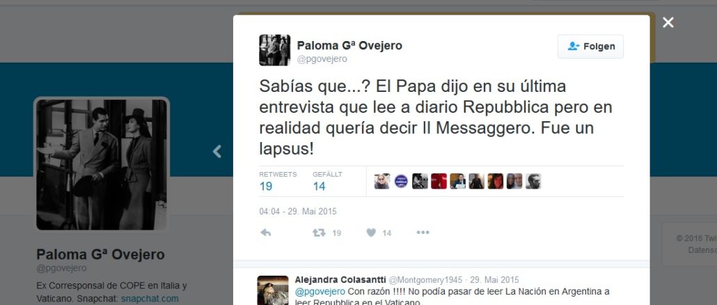 Tweet von Paloma Garcia Ovejero, der neuen stellvertretenden Vatikansprecherin